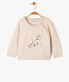 GEMO Pull en maille fine à motif brodé et peluche bébé fille Beige