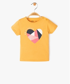 GEMO Tee-shirt bébé fille en coton à manches courtes et motif pailleté Jaune