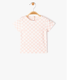 tee-shirt bebe fille a manches courtes en maille cotelee a carreaux roseJ220401_1