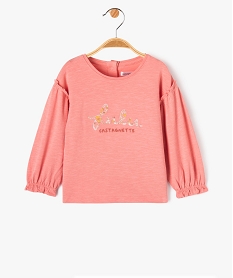 tee-shirt bebe fille a manches longues fantaisie et broderie - lulucastagnette roseJ220501_1