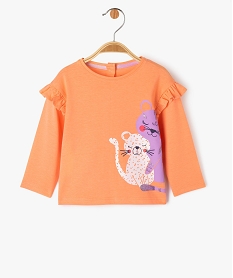 tee-shirt manches longues a volant bebe fille orangeJ221201_1