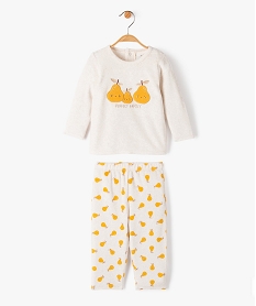 GEMO Pyjama en velours 2 pièces imprimées poires bébé beige chine