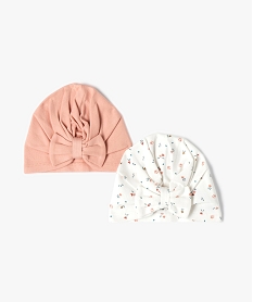 GEMO Bonnet de naissance avec noeud bébé fille (lot de 2) Beige