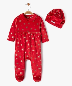 GEMO Pyjama velours spécial Noël avec bonnet bébé fille rouge standard