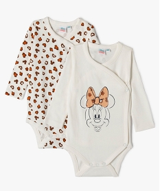 GEMO Bodies à manches longues fermeture croisée bébé fille (lot de 2) - Disney Brun