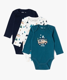 GEMO Body à manches courtes et col US en coton biologique bébé (lot de 3) Bleu