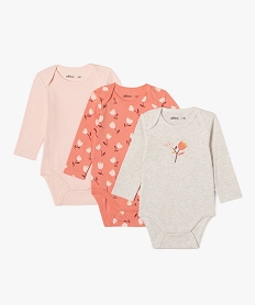 bodies bebe imprimes a manches longues (lot de 3) roseJ239501_1