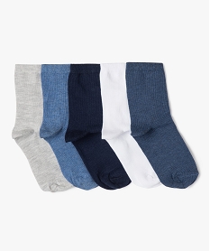 GEMO Chaussettes hautes coloris uni garçon (lot de 5) bleu chine