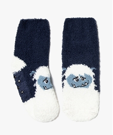 GEMO Chaussettes dintérieur en maille bouclette motif Yéti garçon Bleu