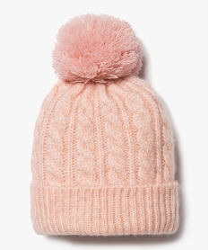 bonnet en maille torsadee avec pompon bebe fille rose standardJ248701_1