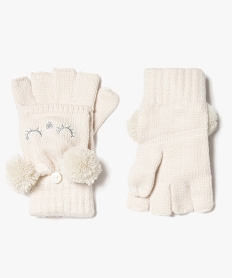 gants fille 2-en-1 avec pompons et details pailletes blanc chineJ250601_1