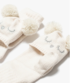 gants fille 2-en-1 avec pompons et details pailletes blanc chineJ250601_2