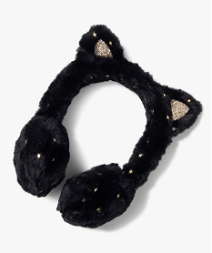 cache-oreilles fille en matiere peluche oreilles de chat et details brillants noir standardJ252001_1