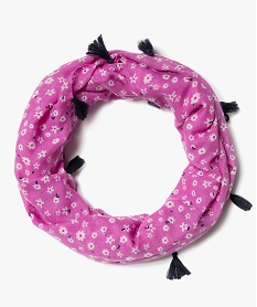 GEMO Foulard snood léger à fleurs et pompons fille violet standard