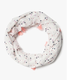 GEMO Foulard snood à fleurs pois brillants et pompons fille blanc standard