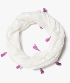 foulard snood a motifs irises et pompons fille blanc standard foulards echarpes et gantsJ252401_1