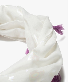 foulard snood a motifs irises et pompons fille blanc standard foulards echarpes et gantsJ252401_2
