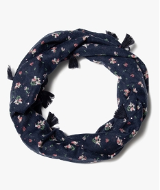 foulard fille forme snood motif fleurs pois et a pompons bleu standardJ252501_1