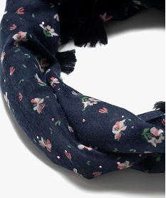 foulard fille forme snood motif fleurs pois et a pompons bleu standardJ252501_2