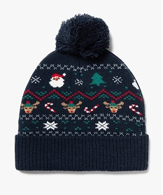 GEMO Bonnet à pompon à motifs Noël garçon Multicolore