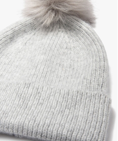 bonnet en maille avec pompon poilu fille gris standardJ255101_3