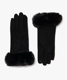GEMO Gants en laine avec strass et fourrure imitation au poignet femme noir standard