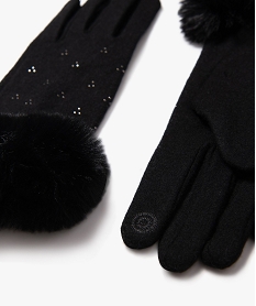 gants en laine avec strass et fourrure imitation au poignet femme noir standardJ260001_2