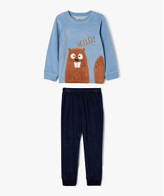 pyjama en velours avec motif castor garcon bleuJ270801_1