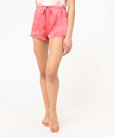 GEMO Short de pyjama en matière satinée et dentelle femme Rose