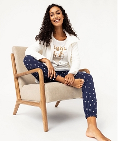 GEMO Ensemble 3 pièces femme : pyjama et veste zippée en maille peluche imprime bicolore