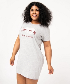 GEMO Chemise de nuit à manches courtes avec motifs femme grande taille Gris