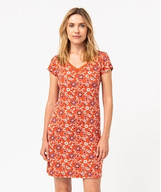 GEMO Chemise de nuit en maille extensible avec col V en dentelle femme Bleu