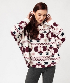 GEMO Veste d’intérieur à capuche en maille peluche femme imprime aztec