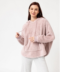 GEMO Veste d’intérieur à capuche en maille peluche femme violet standard