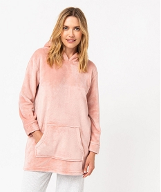 GEMO Chemise de nuit à capuche en maille peluche femme rose standard