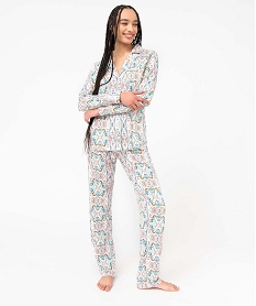 GEMO Pyjama deux pièces femme : chemise et pantalon imprime multicolore