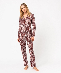 GEMO Pyjama deux pièces femme : chemise et pantalon imprime flowers