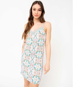 GEMO Nuisette en viscose avec col V dentelle et fines bretelles femme imprime multicolore