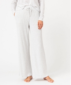 GEMO Bas de pyjama femme large en maille côtelée extra douce Gris