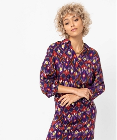 GEMO Chemise femme imprimée avec finitions élastiquées Violet