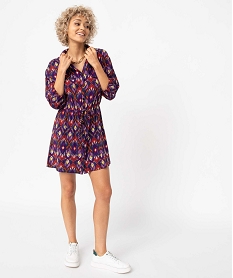 GEMO Robe femme à manches 34 à motifs Violet