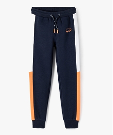 pantalon de jogging avec bandes colorees sur les cotes garcon bleu pantalonsJ306701_1