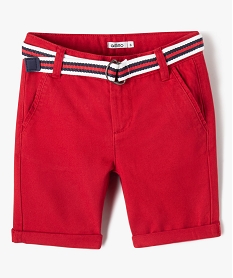 GEMO Bermuda en coton avec ceinture tricolore garçon rouge vif