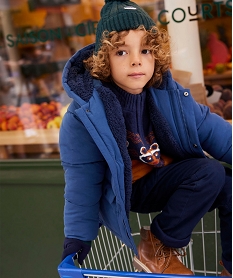 GEMO Blouson matelassé à capuche avec doublure sherpa garçon Bleu