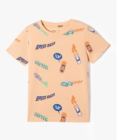 GEMO Tee-shirt garçon à manches courtes avec motifs voitures de course orange standard
