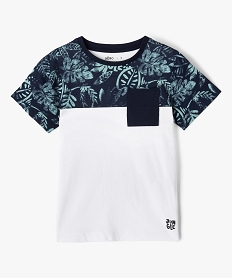 GEMO Tee-shirt garçon à manches courtes avec buste et manches imprimées Blanc