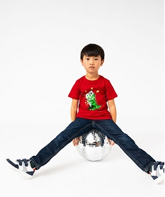 GEMO Tee-shirt à manches courtes spécial Noël avec sequins magiques garçon Rouge
