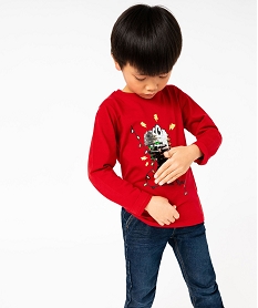 GEMO Tee-shirt à manches longues spécial Noël avec sequins magiques garçon Rouge