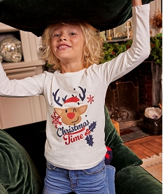 GEMO Tee-shirt à manches longues avec motif Noël garçon Beige