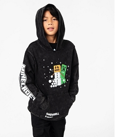 GEMO Sweat à capuche avec motifs et inscription garçon - Minecraft Noir